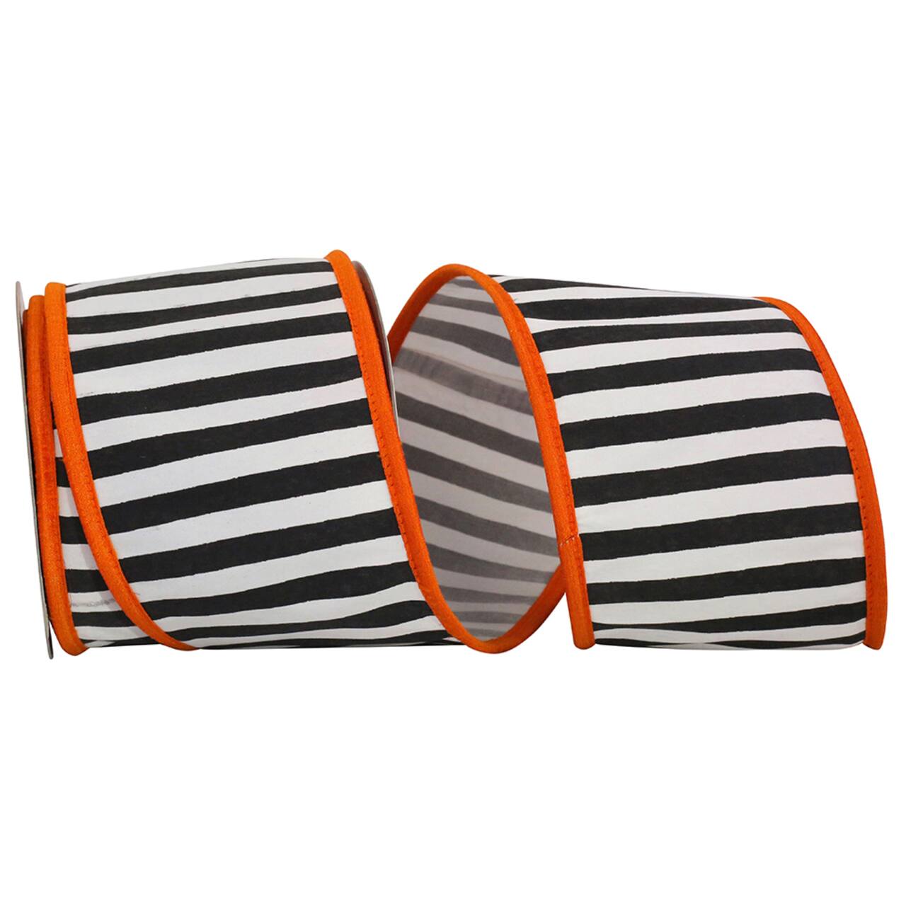 Reliant 4" x 10yd. Black & White Railroad Halloween Wired Ribbon